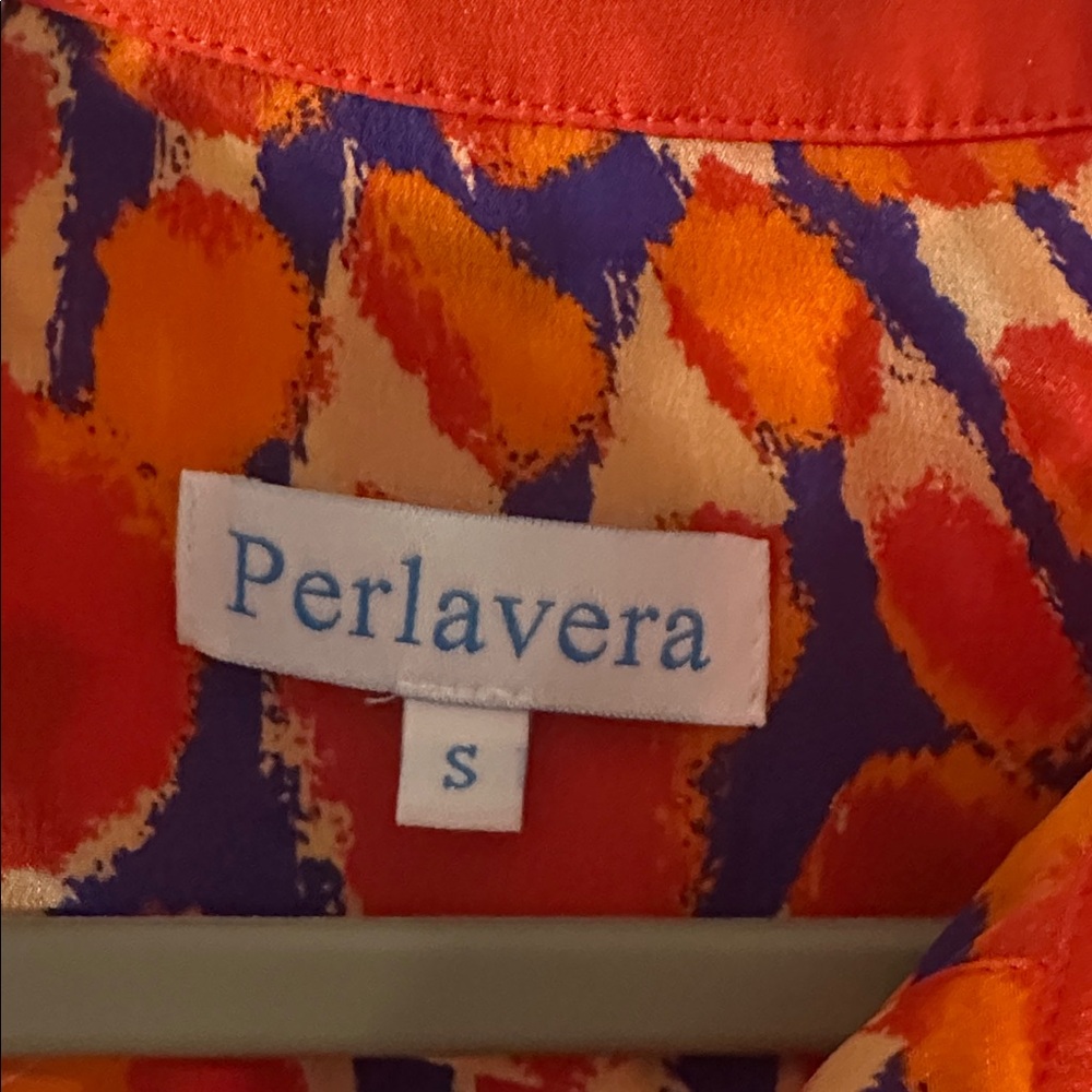 Perlavera Vibrant Orange and Blue Women's Top - Picture 2 of 4